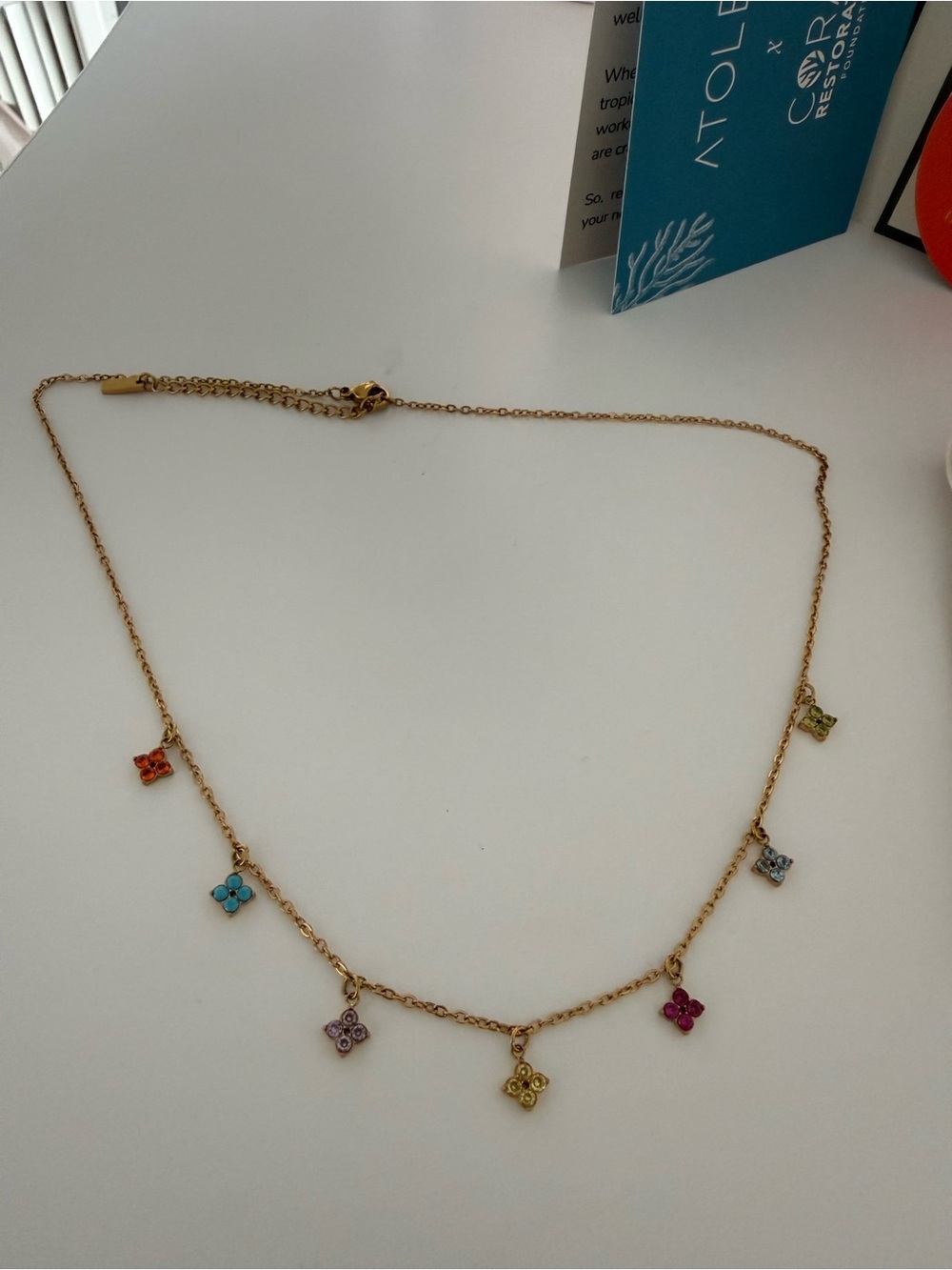 Gold Multi-Color Flower Charm necklace island lights choker - Picture 8 of 8